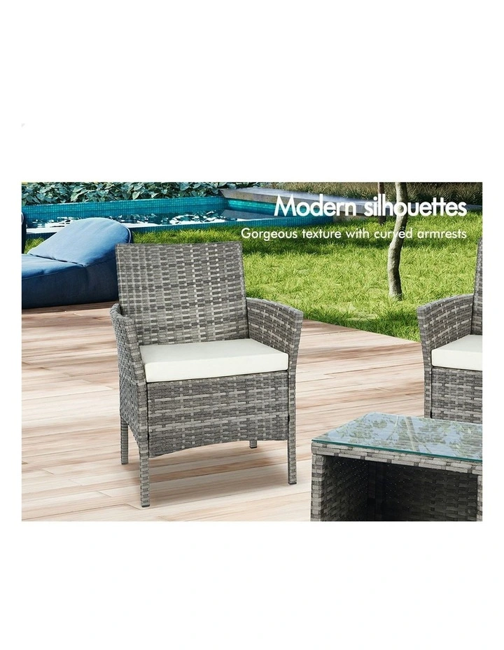 Outdoor Bistro Wicker Set With Pillows 3 Pieces in Grey image 5