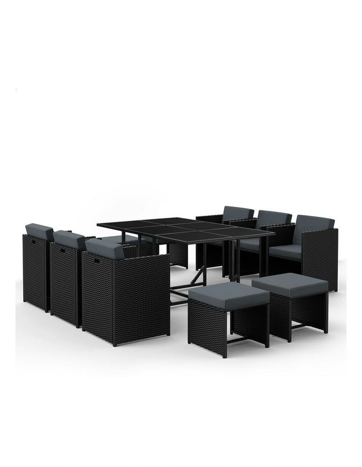 Table Chairs Patio Lounge Wicker Outdoor Dining Set Of 11 Pieces in Black image 1