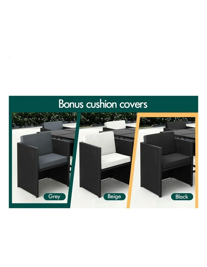 Table Chairs Patio Lounge Wicker Outdoor Dining Set Of 11 Pieces in Black image 4