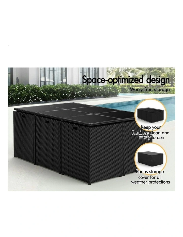 Table Chairs Patio Lounge Wicker Outdoor Dining Set Of 11 Pieces in Black image 5