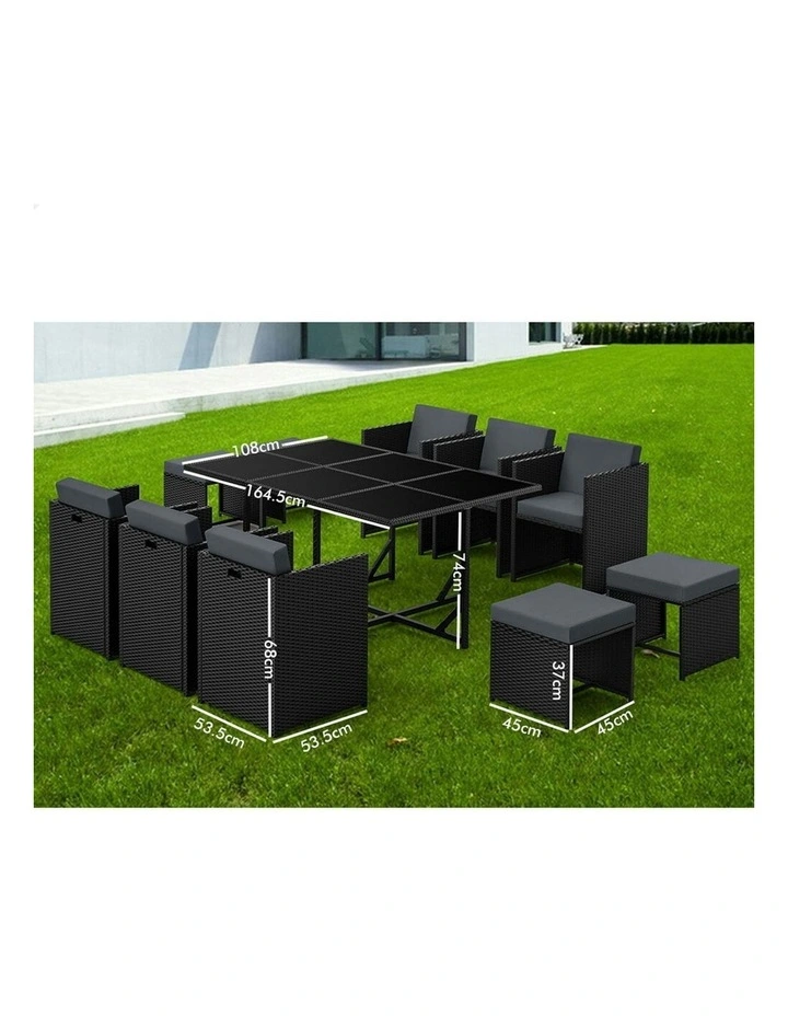 Table Chairs Patio Lounge Wicker Outdoor Dining Set Of 11 Pieces in Black image 6
