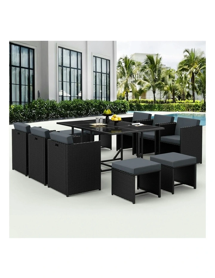 Outdoor Dining Set 11 Pieces in Black image 2