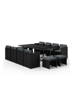 Table Chairs Patio Lounge Outdoor Dining Set Of 13Pieces in Black