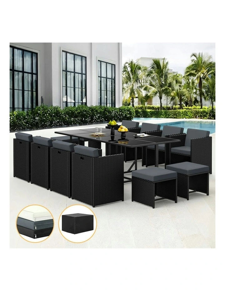 Table Chairs Patio Lounge Outdoor Dining Set Of 13Pieces in Black image 2