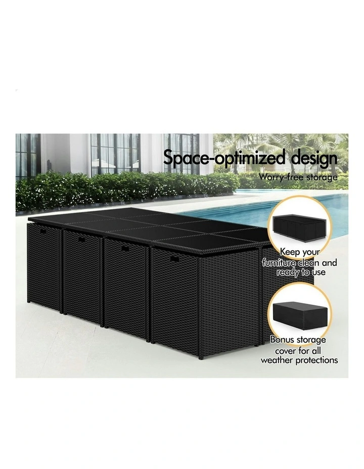 Table Chairs Patio Lounge Outdoor Dining Set Of 13Pieces in Black image 5