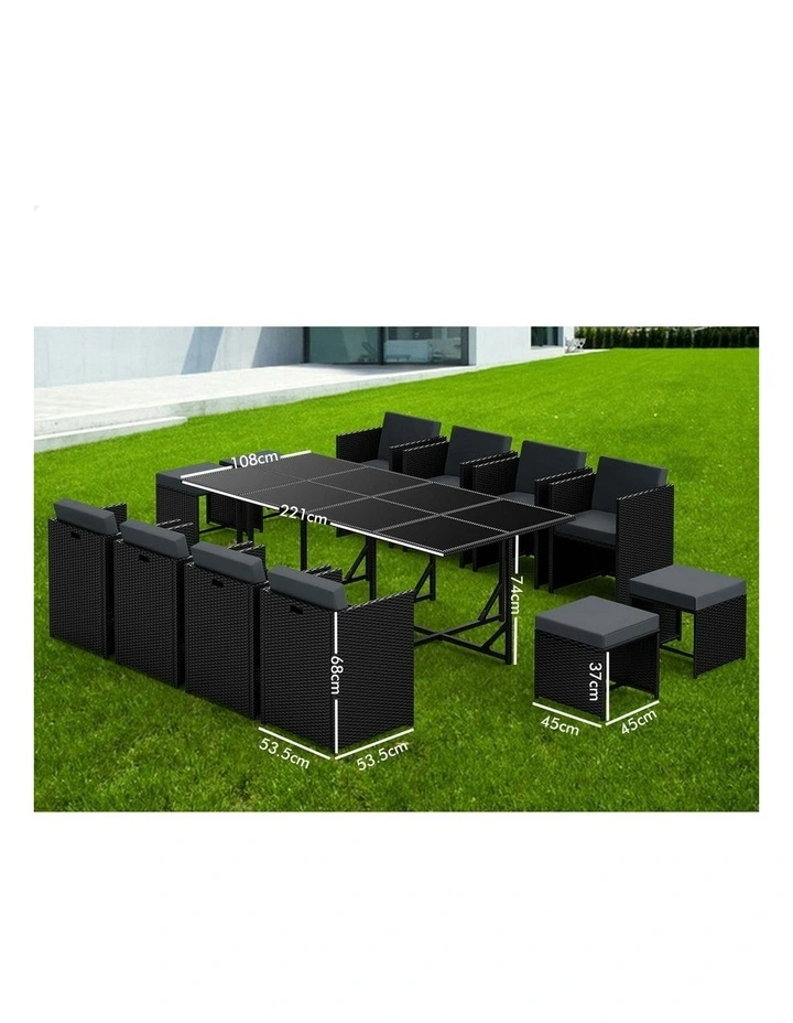 Table Chairs Patio Lounge Outdoor Dining Set Of 13Pieces in Black image 6