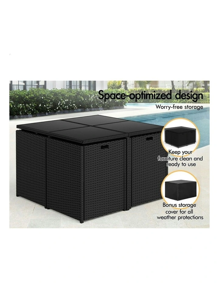 Table Chairs Patio Lounge Outdoor Dining Set Of 9 Pieces in Black image 6