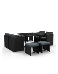 Outdoor Dining Set 9 Pieces in Black