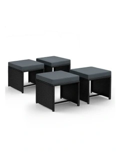 Outdoor Patio Ottoman Set 4 Pieces in Black