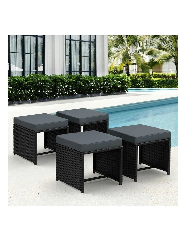 Outdoor Patio Ottoman Set 4 Pieces in Black image 2