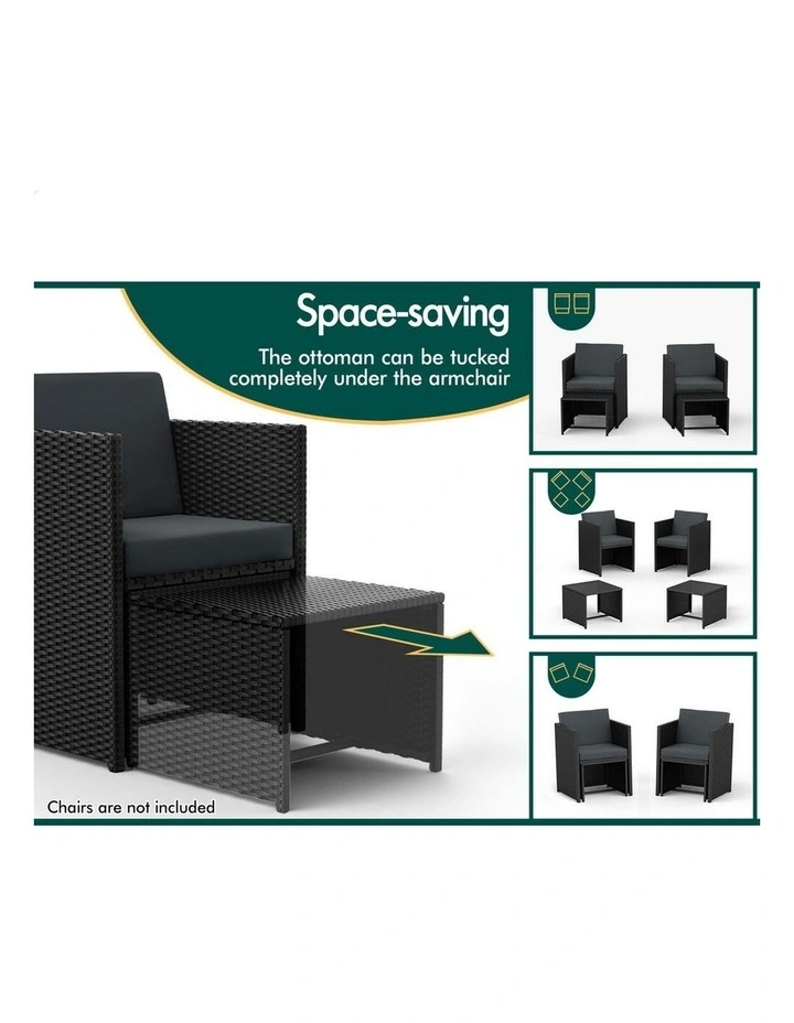 Outdoor Patio Ottoman Set 4 Pieces in Black image 4