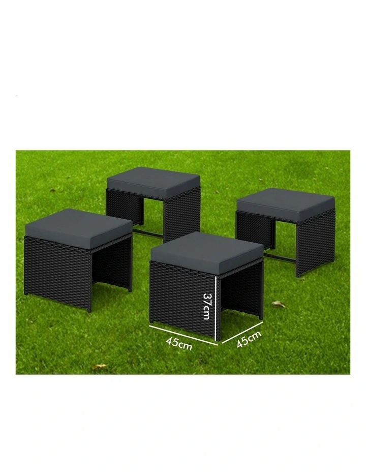 Outdoor Patio Ottoman Set 4 Pieces in Black image 6