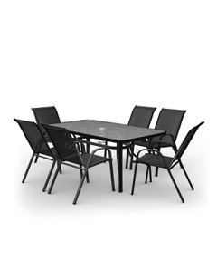 Outdoor Garden Dining Set 7 Pieces in Black