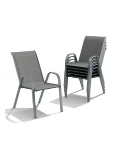 Patio Furniture Garden Stackable Dining Chairs x6 in Grey