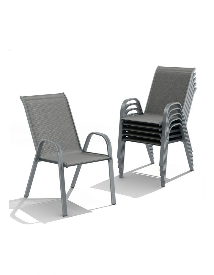 Patio Furniture Garden Stackable Dining Chairs x6 in Grey image 1