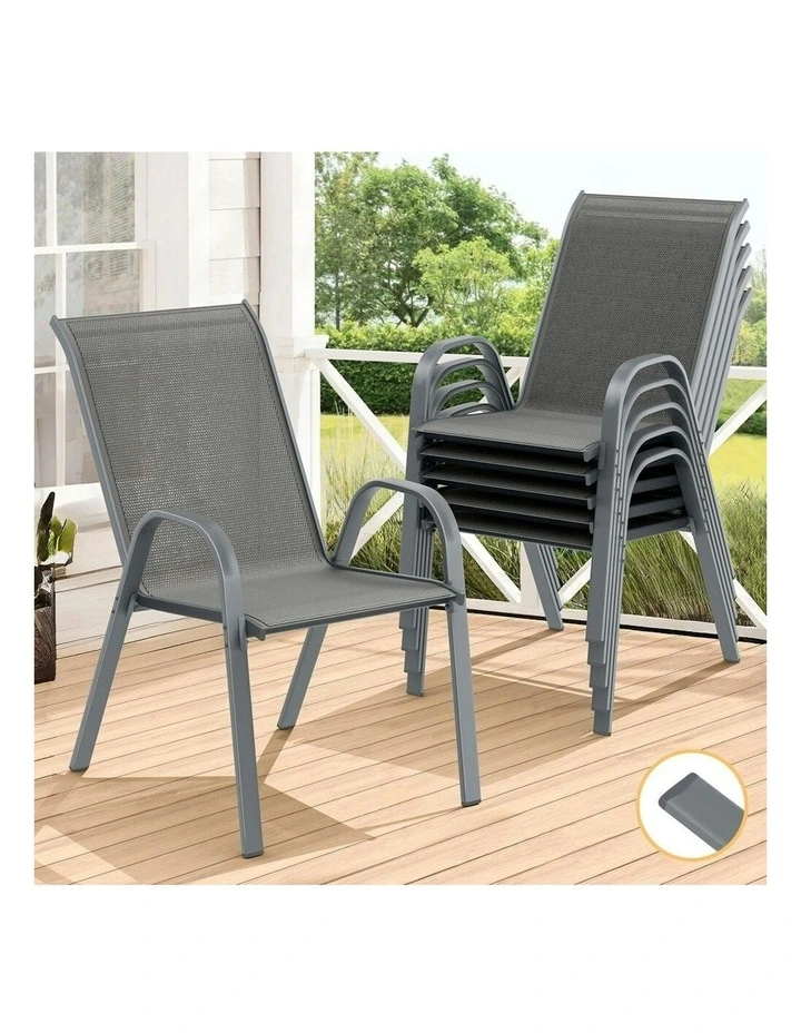 Patio Furniture Garden Stackable Dining Chairs x6 in Grey image 2