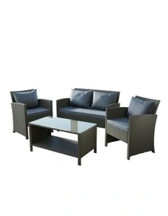 Outdoor Furniture Patio Wicker Set with Pillows 4 Pieces in Dark Grey