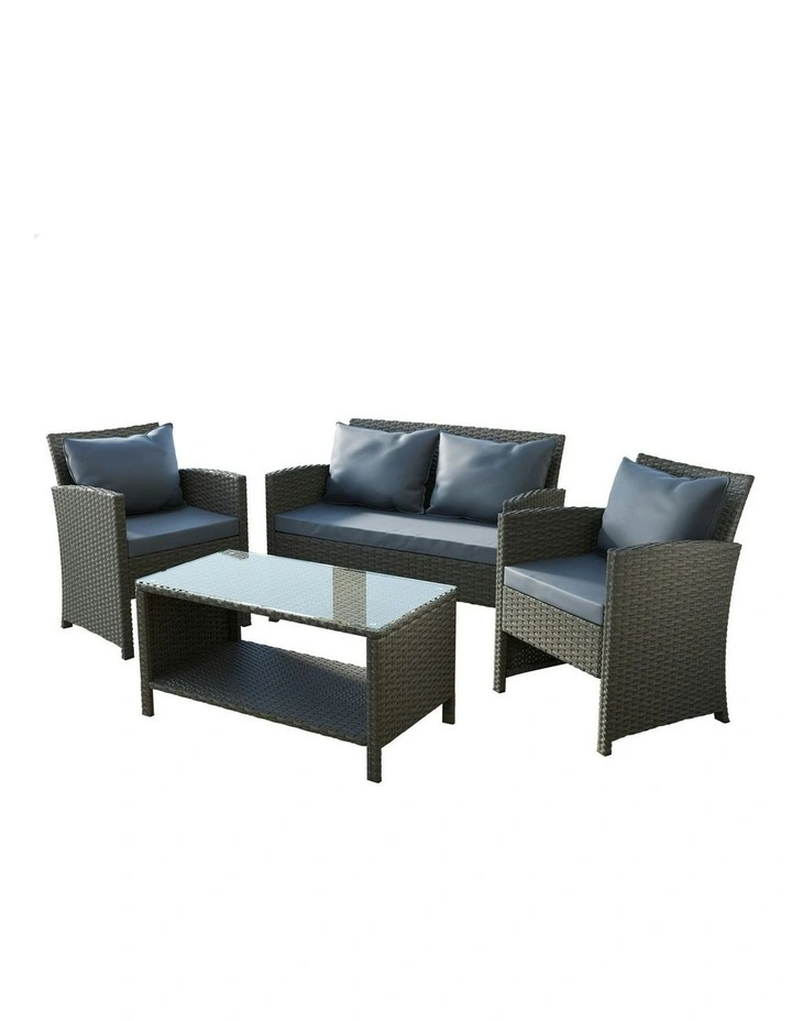 Outdoor Furniture Patio Wicker Set with Pillows 4 Pieces in Dark Grey image 1