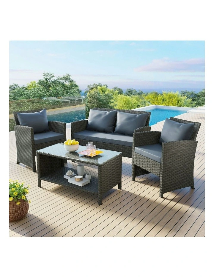 Outdoor Furniture Patio Wicker Set with Pillows 4 Pieces in Dark Grey image 2