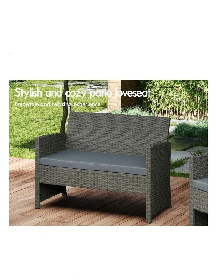 Outdoor Furniture Patio Wicker Set with Pillows 4 Pieces in Dark Grey image 3