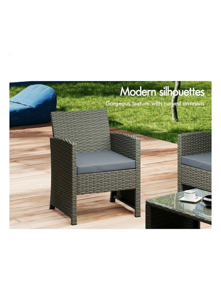 Outdoor Furniture Patio Wicker Set with Pillows 4 Pieces in Dark Grey image 5