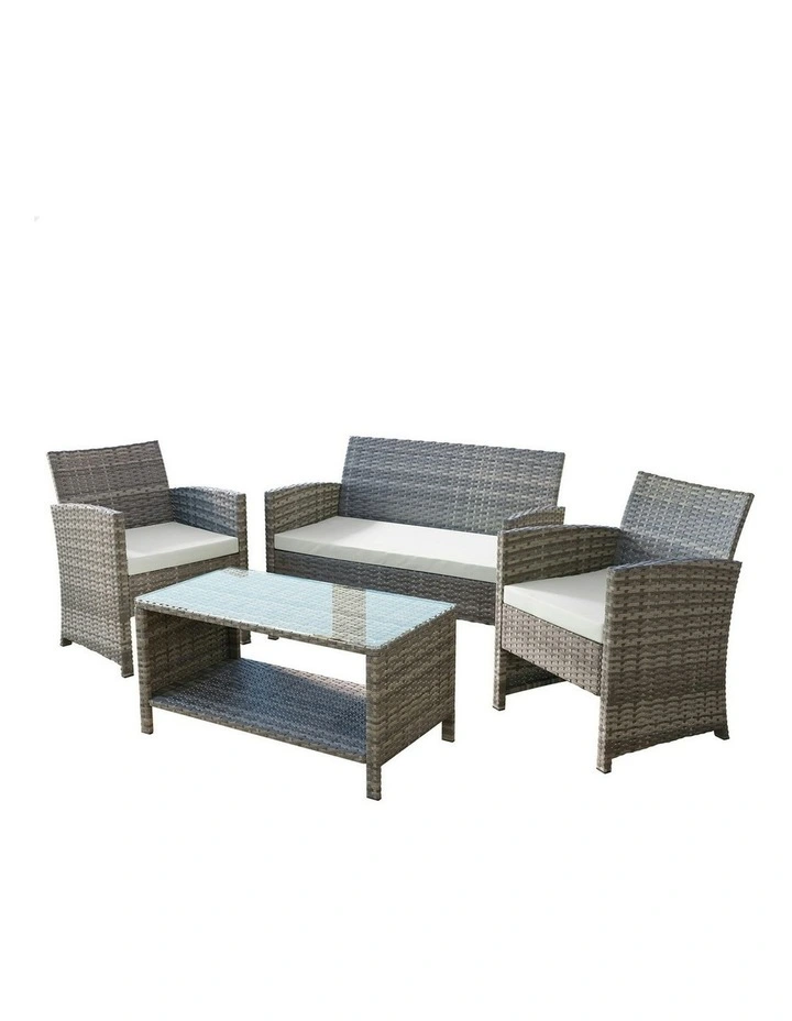 Outdoor Furniture Patio Wicker Set 4 Pieces in Grey image 1