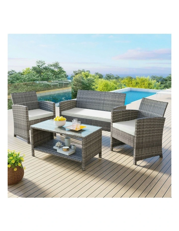 Outdoor Furniture Patio Wicker Set 4 Pieces in Grey image 2