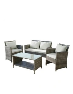 Outdoor Furniture Patio Wicker Set with Pillows in Grey