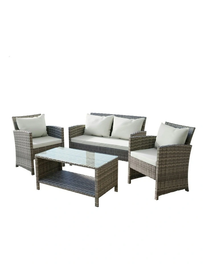 Outdoor Furniture Patio Wicker Set with Pillows in Grey image 1