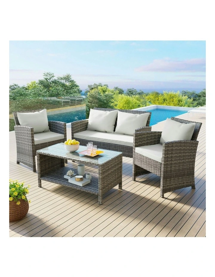 Outdoor Furniture Patio Wicker Set with Pillows in Grey image 2