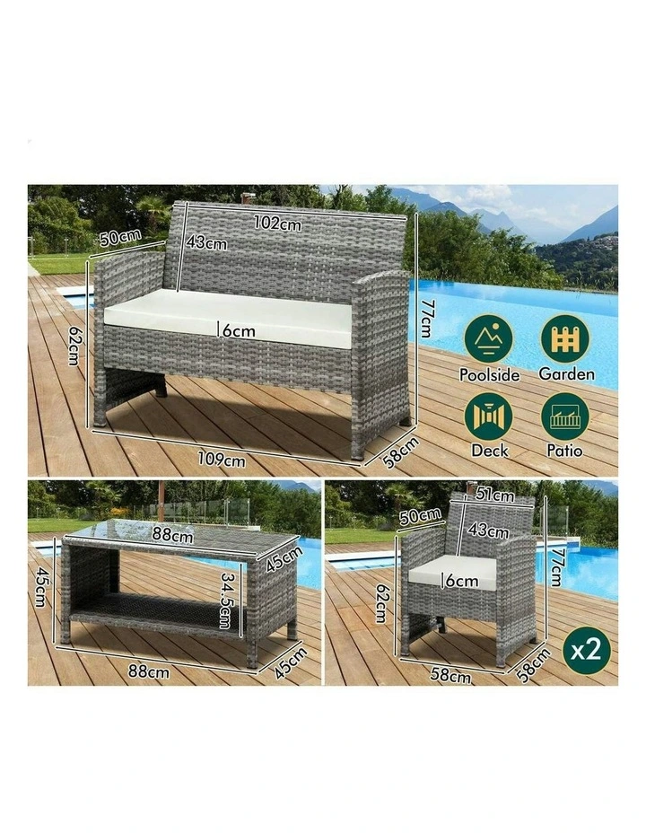 Outdoor Furniture Patio Wicker Set with Pillows in Grey image 7