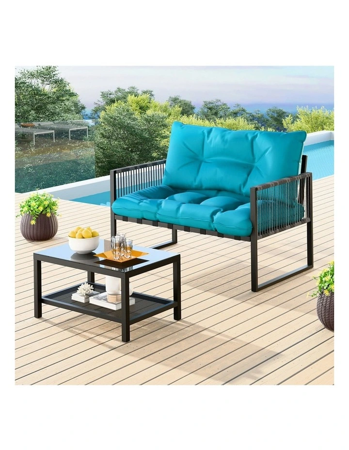 Outdoor Lounge Sofa Set 2 Piece in Blue image 2