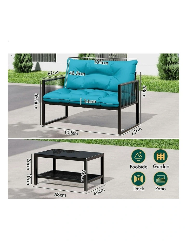 Outdoor Lounge Sofa Set 2 Piece in Blue image 5