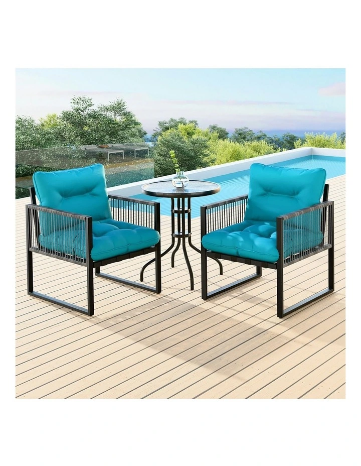 ALFORDSON Outdoor Patio Furniture Set Side Table Lounge Chairs Glass Armchair image 2