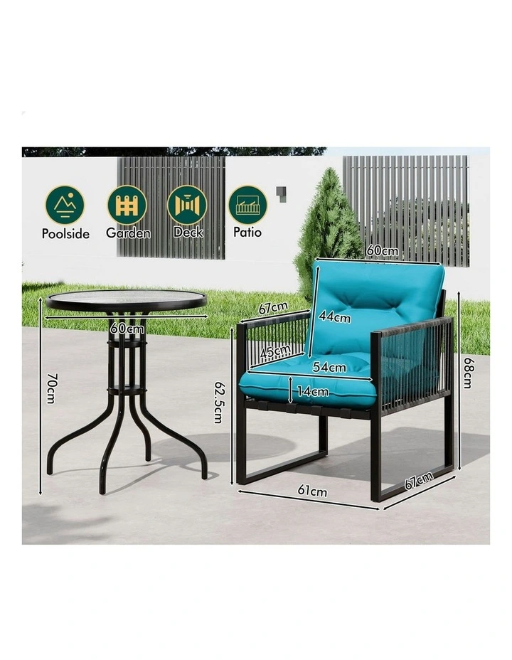 ALFORDSON Outdoor Patio Furniture Set Side Table Lounge Chairs Glass Armchair image 7