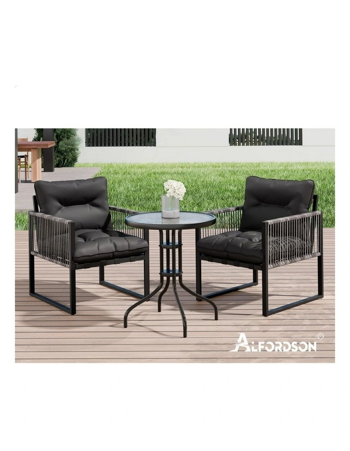 Outdoor Furniture Patio Glass Side Table Lounge Chairs Set in Multi image 3