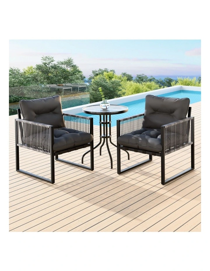 Outdoor Furniture Patio Glass Side Table Lounge Chairs Set in Multi image 5