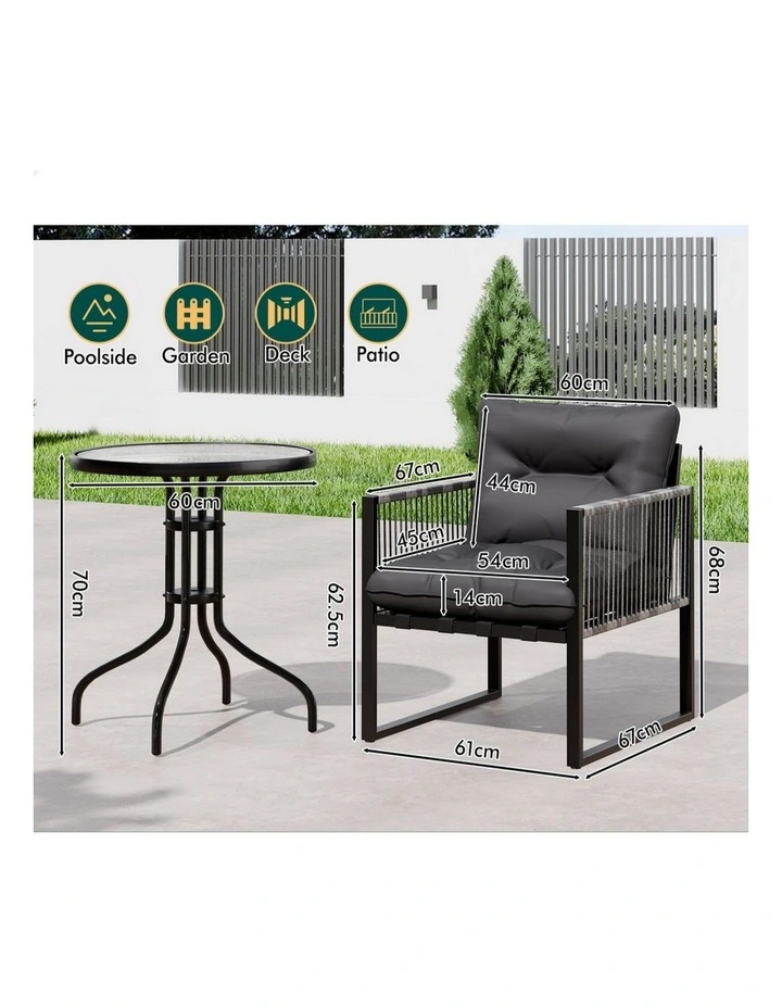 Outdoor Furniture Patio Glass Side Table Lounge Chairs Set in Multi image 7