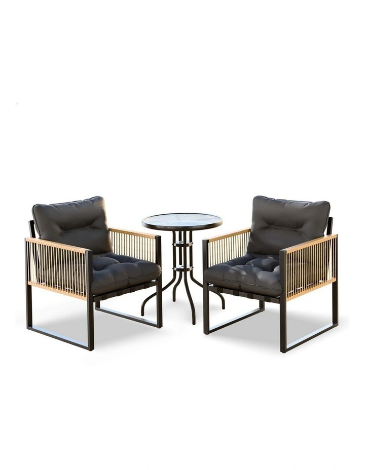 Outdoor Furniture Patio Side Table Lounge Chair Set in Black image 1