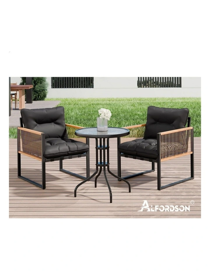 Outdoor Furniture Patio Side Table Lounge Chair Set in Black image 2