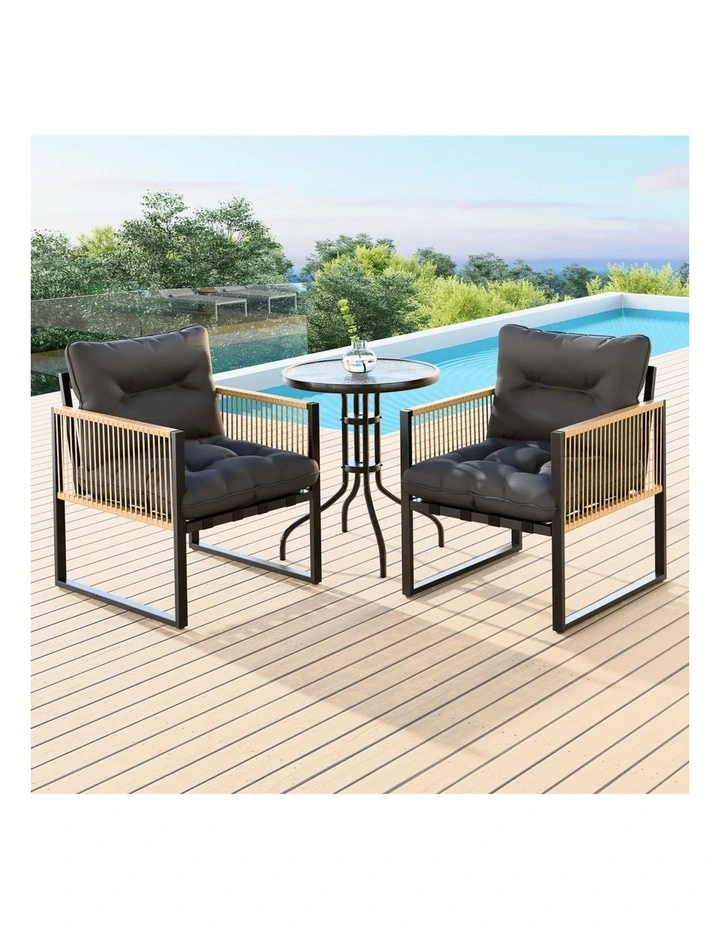 Outdoor Furniture Patio Side Table Lounge Chair Set in Black image 5