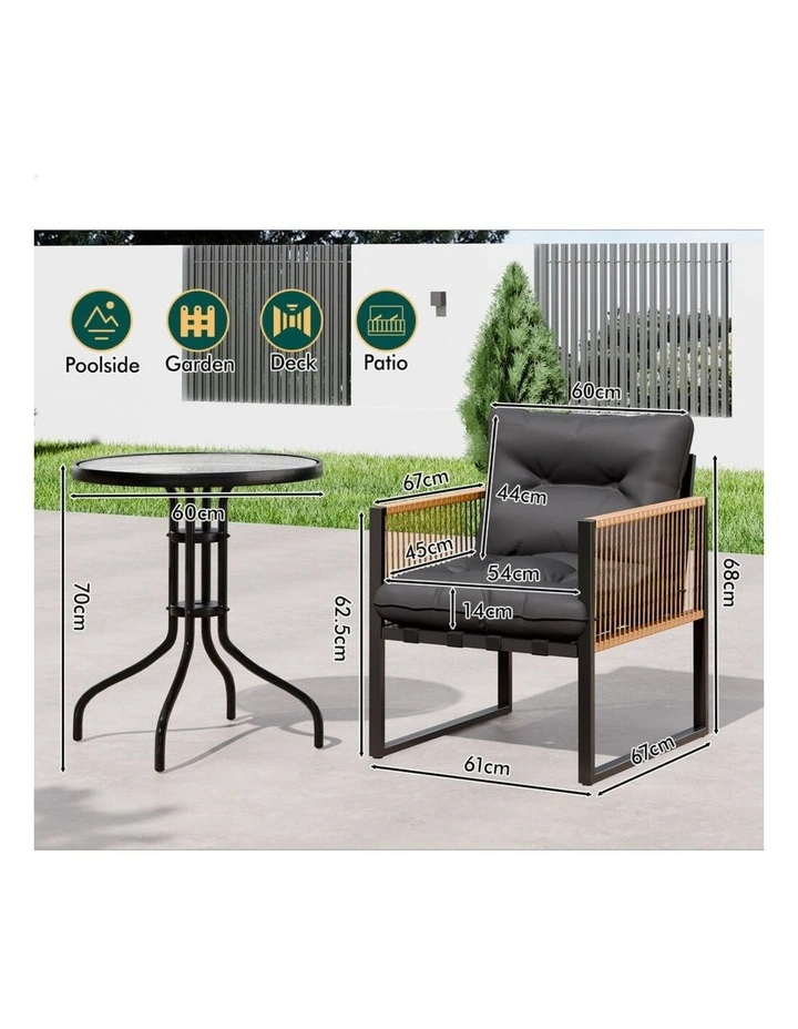 Outdoor Furniture Patio Side Table Lounge Chair Set in Black image 7