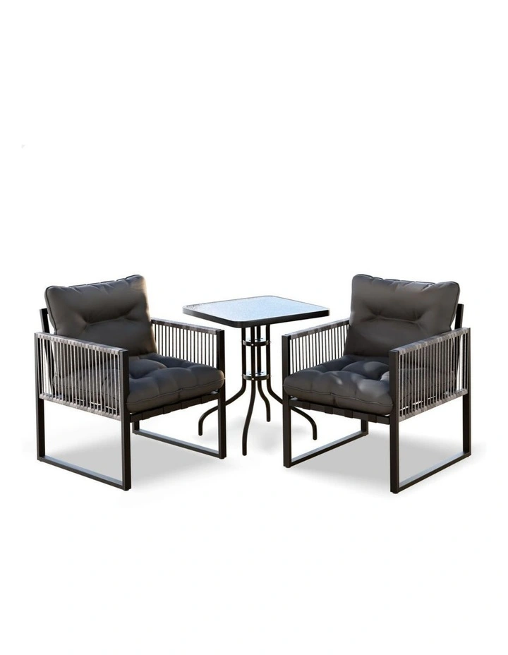 Outdoor Furniture Patio Glass Side Table Lounge Chairs Set in Multi image 1