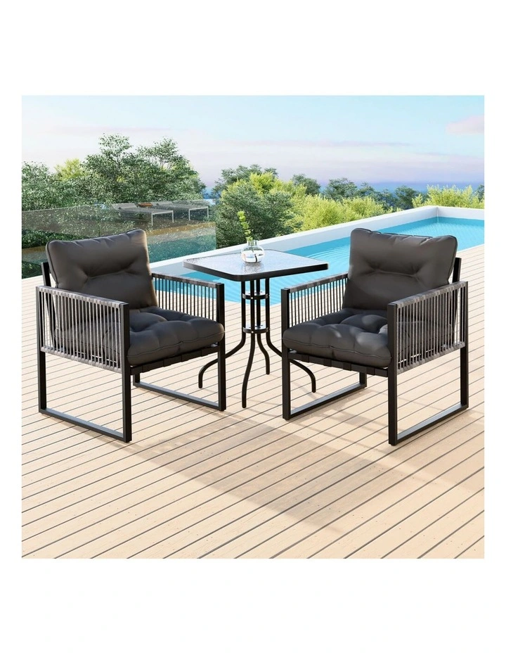 Outdoor Furniture Patio Glass Side Table Lounge Chairs Set in Multi image 2