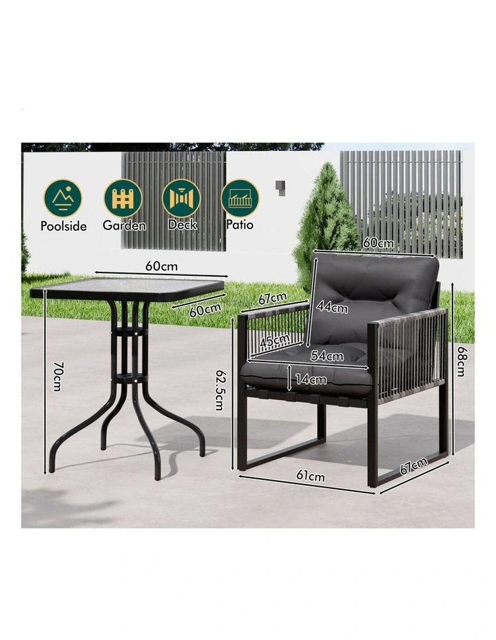 Outdoor Furniture Patio Glass Side Table Lounge Chairs Set in Multi image 4