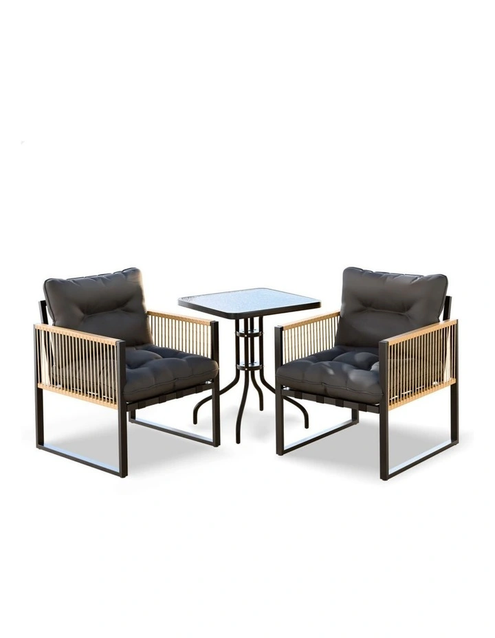 Outdoor Furniture Patio Side Table Lounge Chair Set in Black image 1