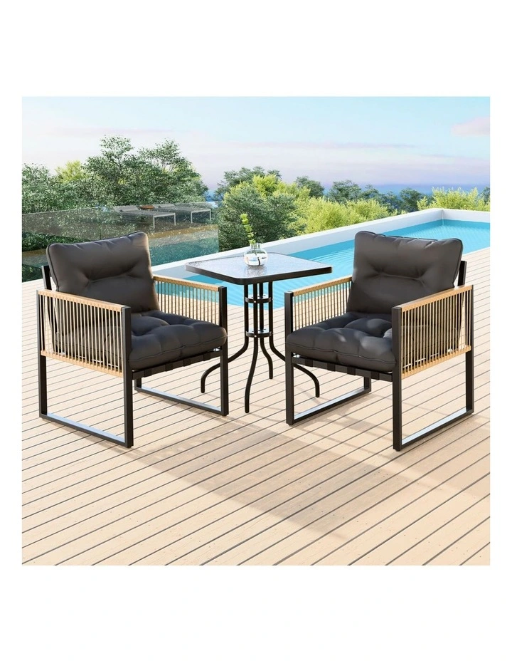 Outdoor Furniture Patio Side Table Lounge Chair Set in Black image 2