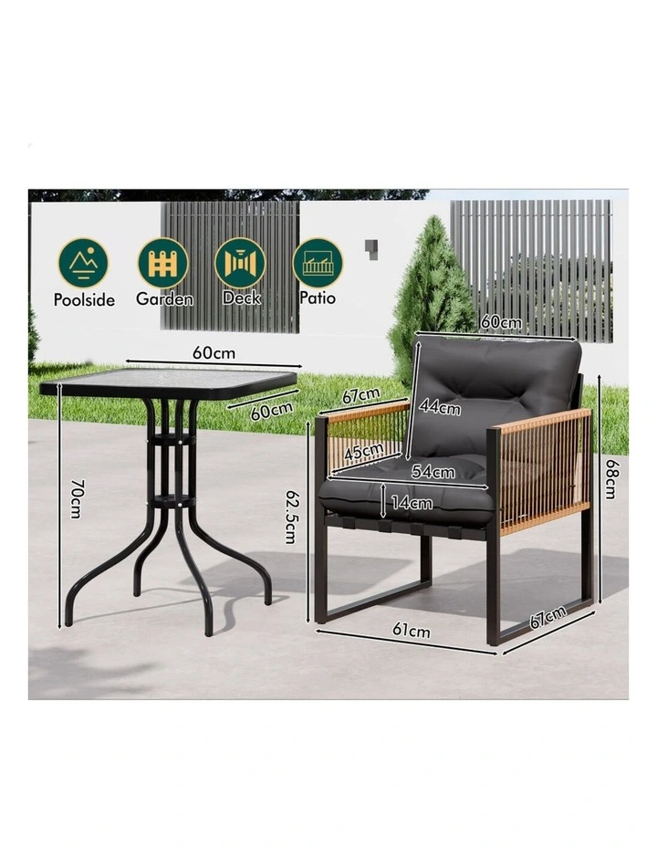 Outdoor Furniture Patio Side Table Lounge Chair Set in Black image 5