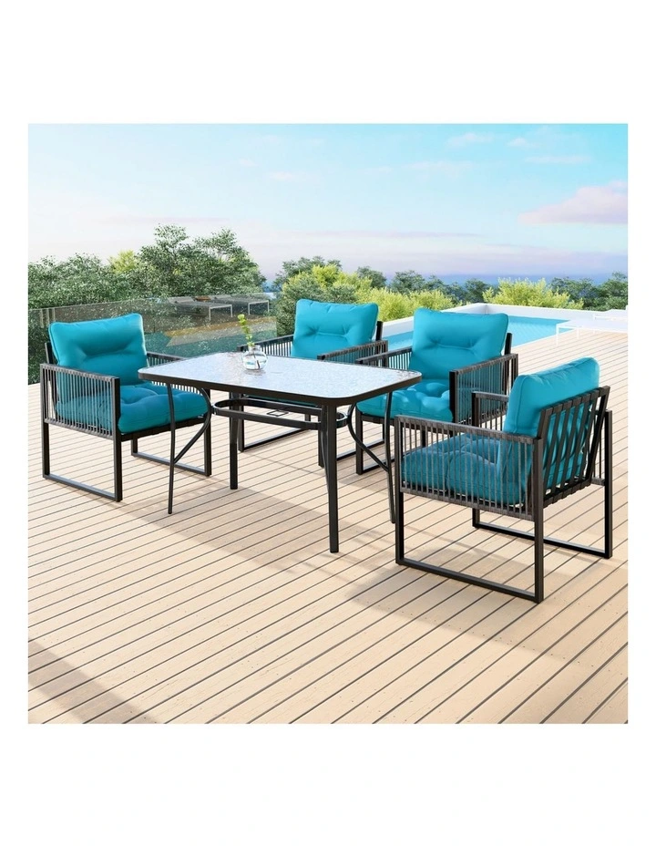 Outdoor Dining Glass Table Lounge Chairs Set in Multi image 3