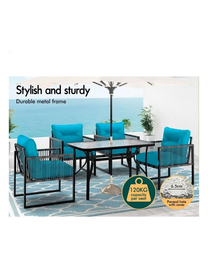 Outdoor Dining Glass Table Lounge Chairs Set in Multi image 5